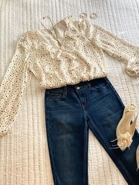 NWT Joie Satiny Blouse Ivory Polka Dots Feminine Romantic Prep Sz XS